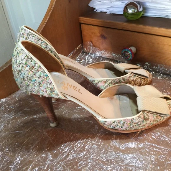 CHANEL TWEED SIZE 39 US 9 FABRIC PUMPS SHOES/HEELS ITALY MULTI-COLOR CLOSED SHOE - Picture 7 of 9